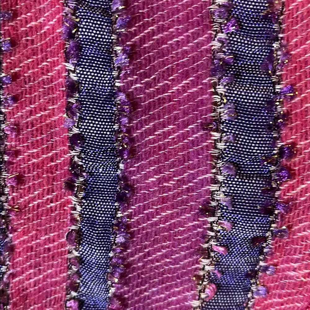 Per Una Pink,Purple Striped Cotton & Wool Blend Scarf  metallic fringe 13”Wx69”L